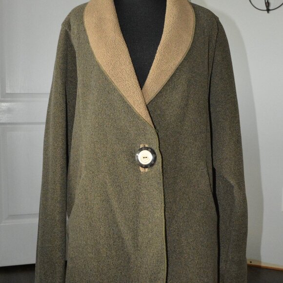Janska Polartec Fleece Jacket Cardigan USA Made size Small Olive Green - Picture 1 of 9